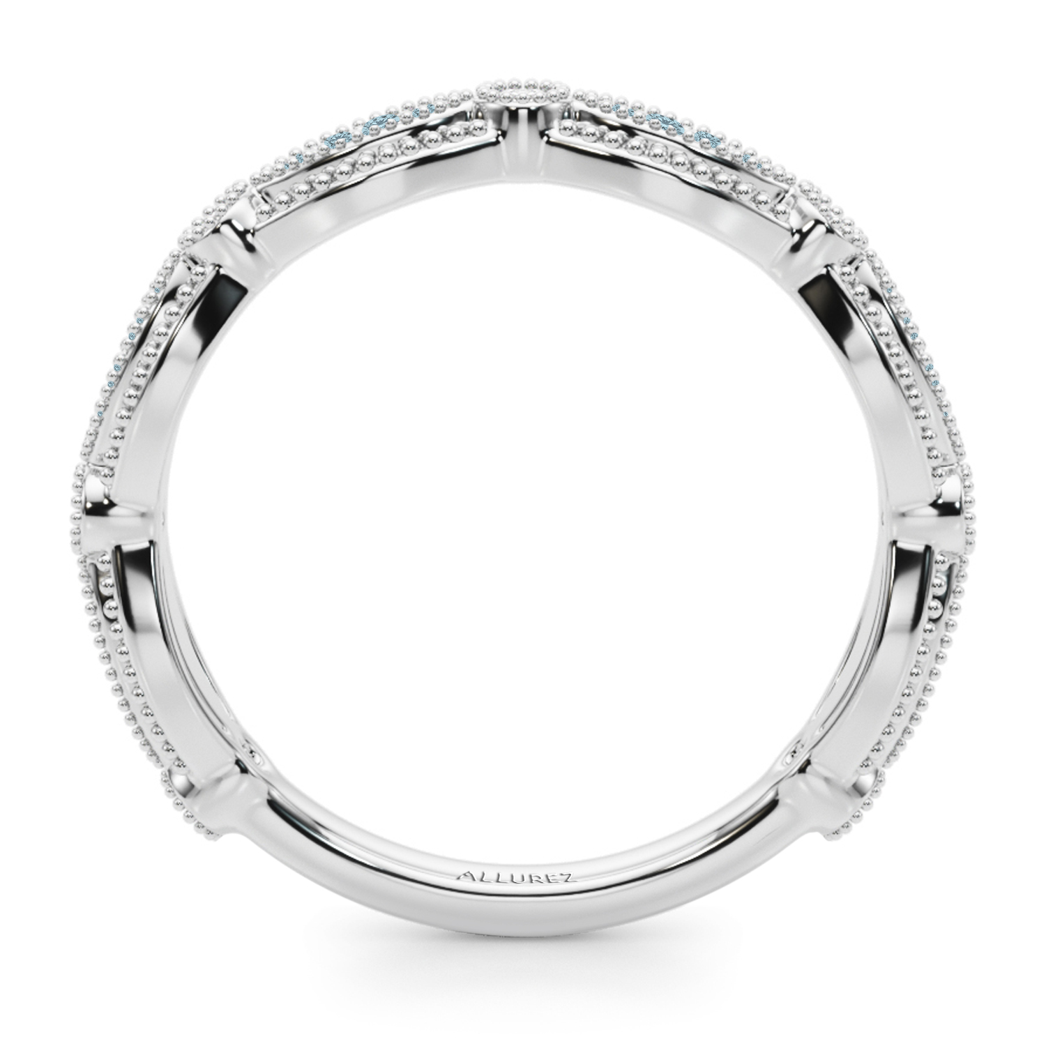 Antique Style Aquamarine & Diamond Wedding Ring Band 14K White Gold (0.20ct)